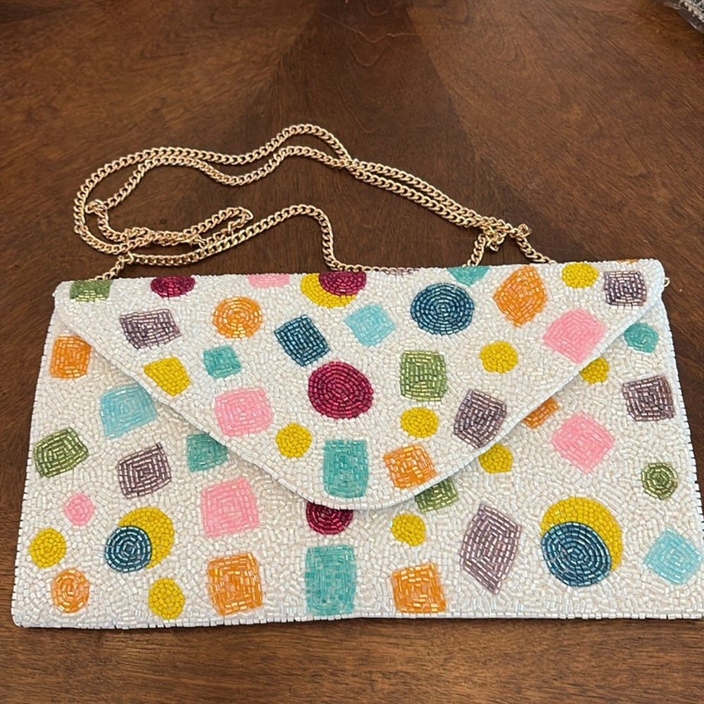 Twine n love Colorful Geometric envelope clutch with gold crossbody strap! NIB